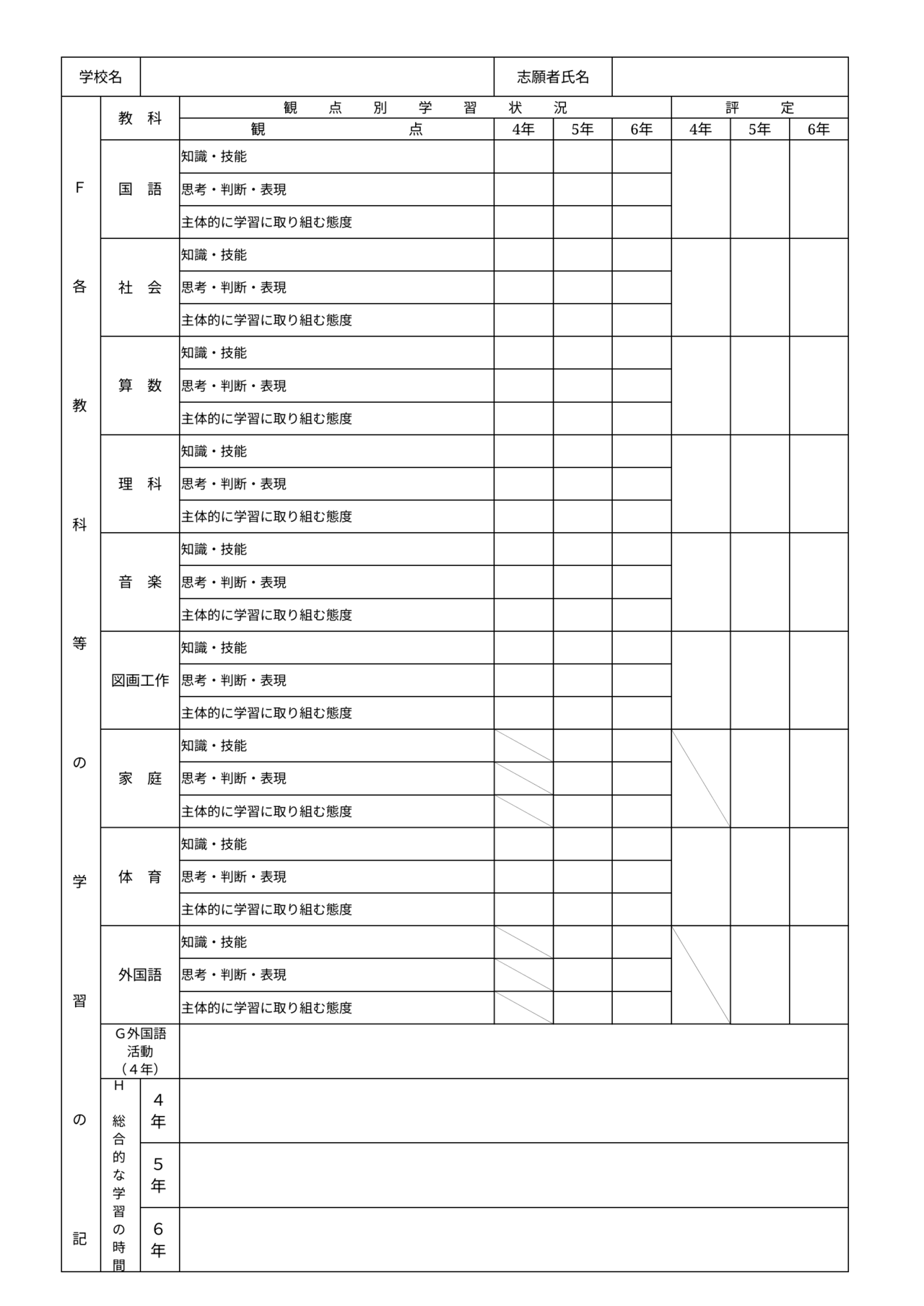 2027年度佐賀県立中学校調査書・裏（様式3）